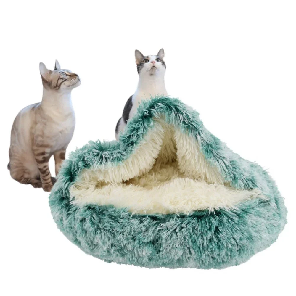 Hug Love Product | (Green) 2 in 1 Round Donut Plush Cat Bed with Cover
